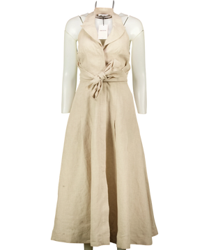 REISS Tara Halterneck Linen Midi Dress Beige UK 6