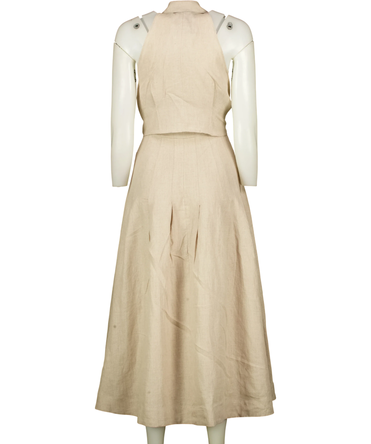 REISS Beige Tara Halterneck Linen Midi Dress, size UK 6 — back