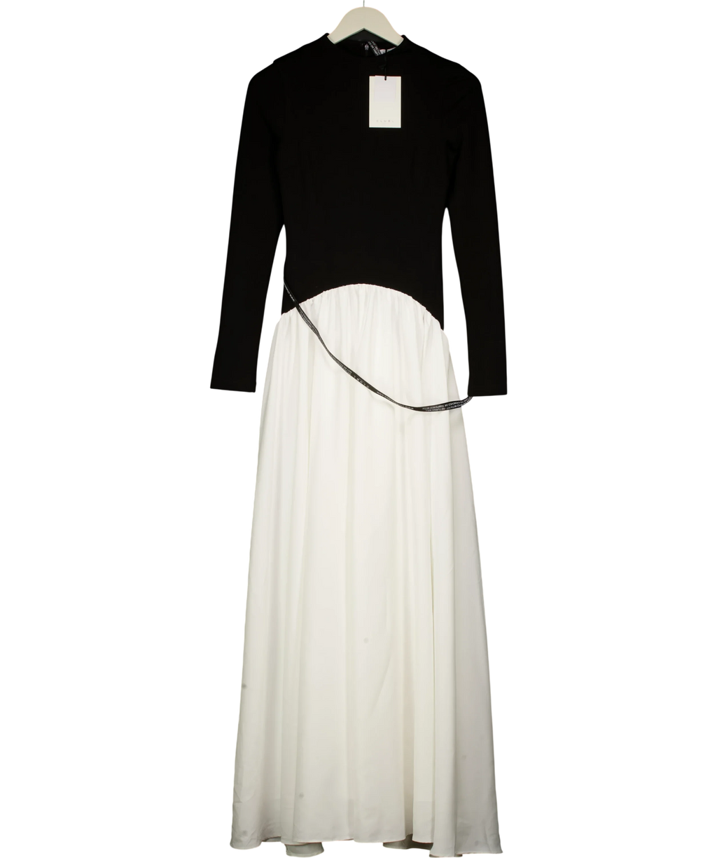 Club L Black Benedetta long-sleeve drop-waist maxi dress, size UK 6 — front