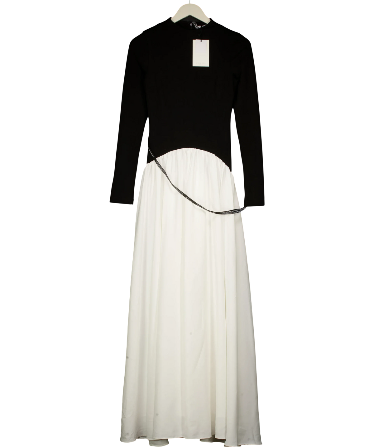 Club L Black Benedetta long-sleeve drop-waist maxi dress, size UK 6 — front