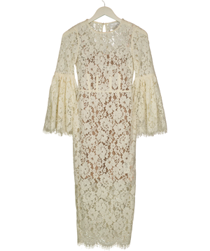 Self-Portrait Ivory Floral Woven Lace Midi-dress UK 4