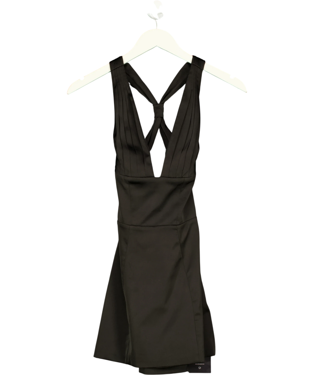 OH POLLY Black Carlotta halterneck lace-up A-line mini dress, size UK 4 — front