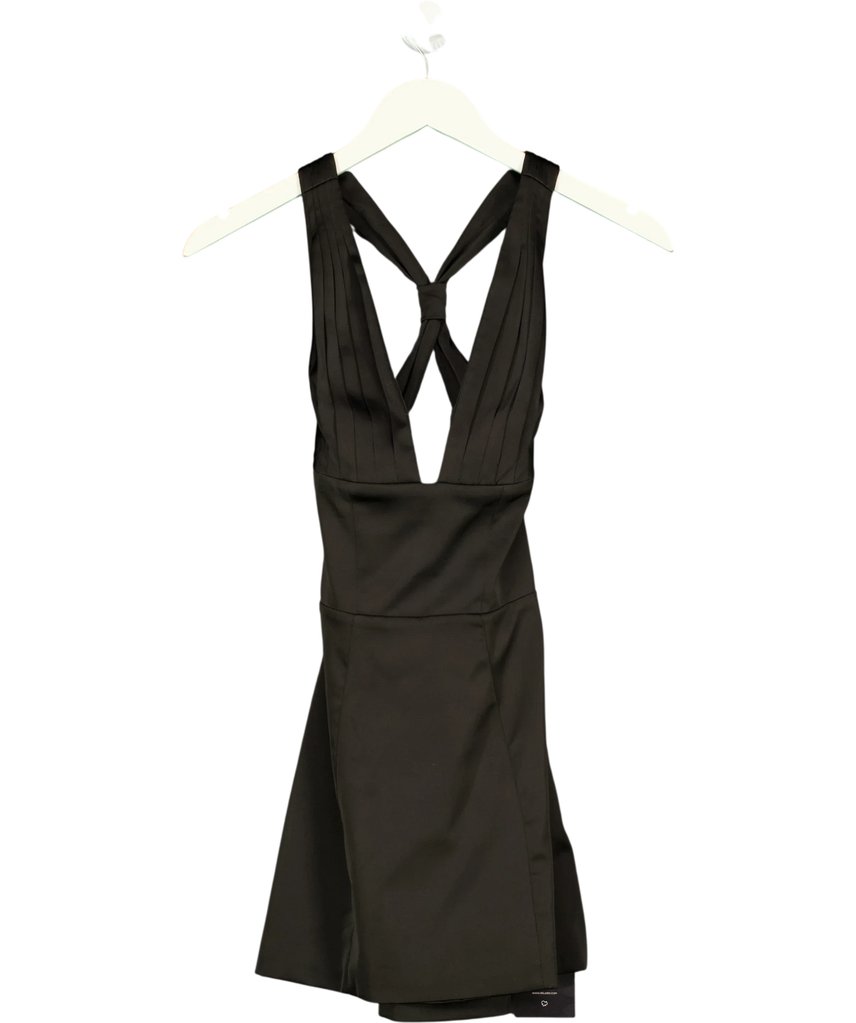 OH POLLY Black Carlotta halterneck lace-up A-line mini dress, size UK 4 — front