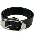 H&M Black Black / Silver Oval-Buckle Leather Belt, size UK XS — front
