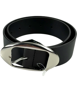 H&M Black / Silver Oval-Buckle Leather Belt UK XS
