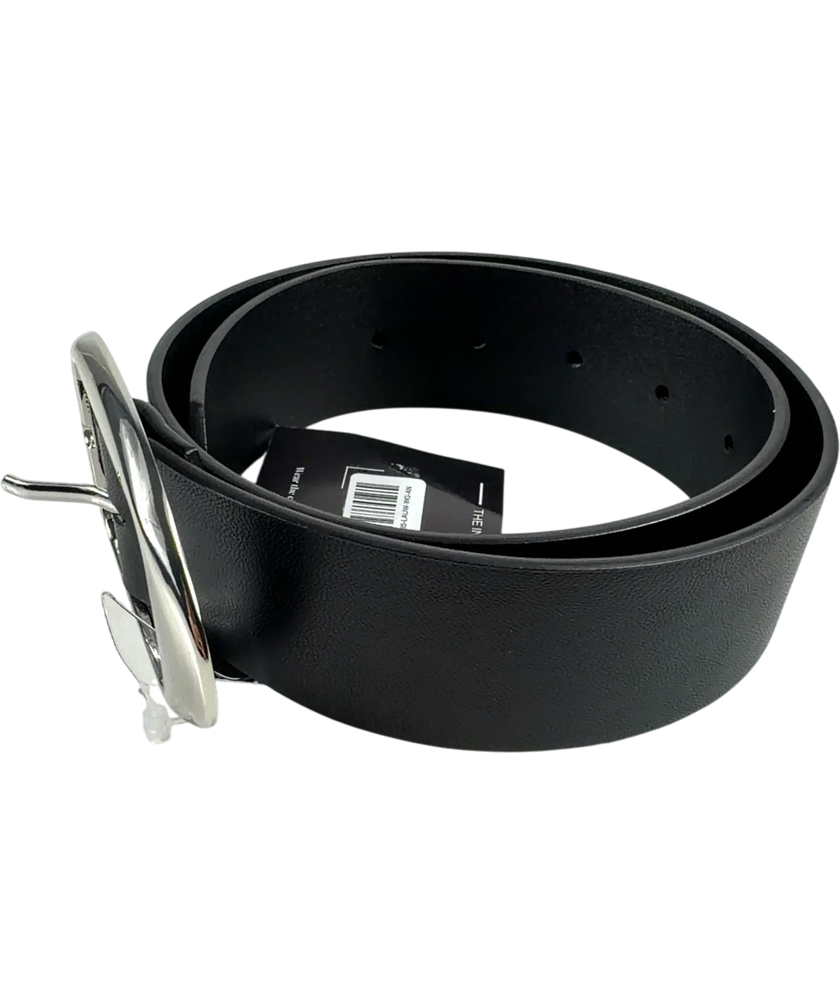 H&M Black Black / Silver Oval-Buckle Leather Belt, size UK XS — back