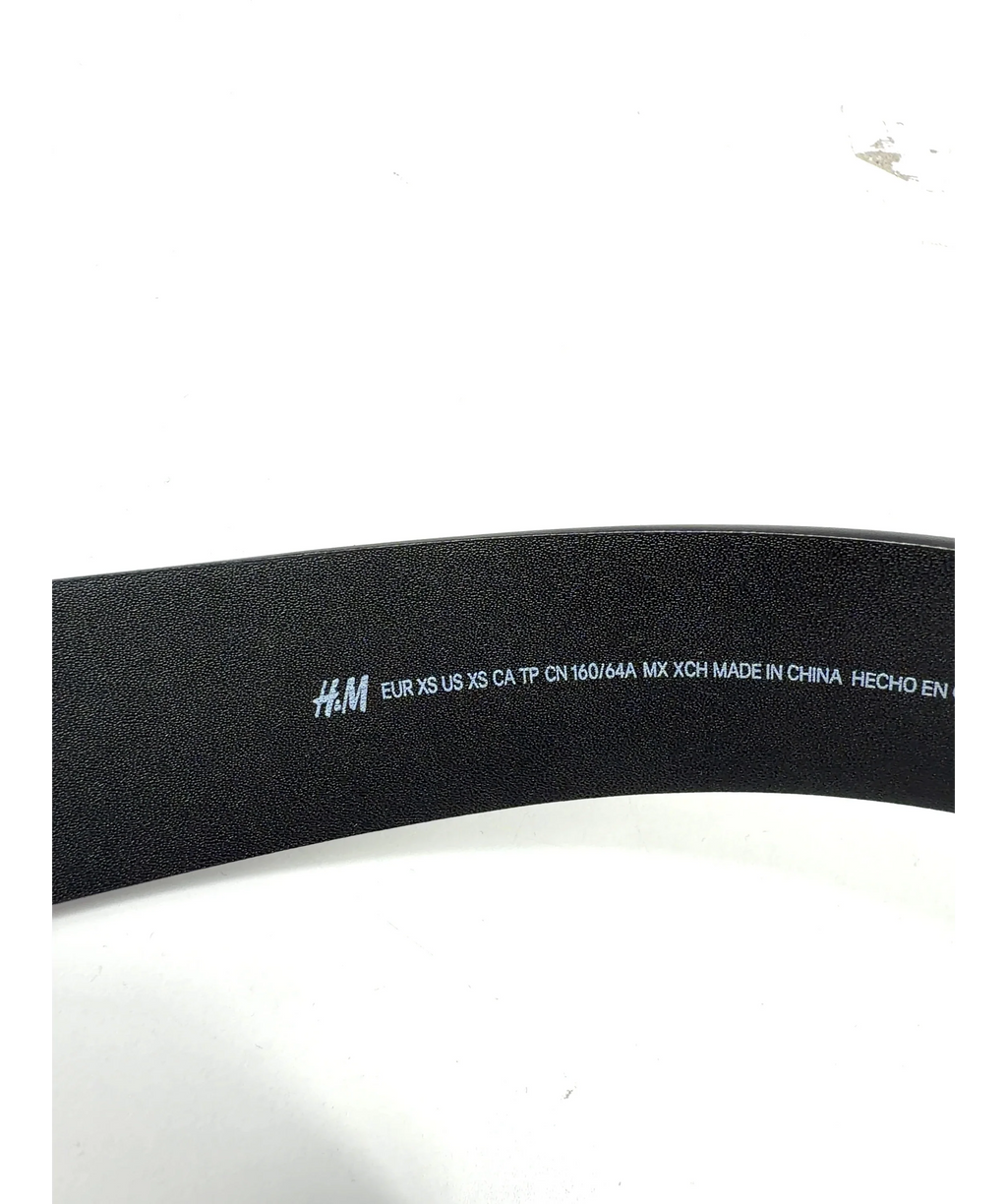 H&M Black Black / Silver Oval-Buckle Leather Belt, size UK XS — label