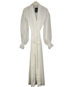 Six Stories Chiffon Sleeve Maxi Satin Robe White UK S