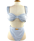 Malina Blue textured seersucker bikini, size UK XS — front