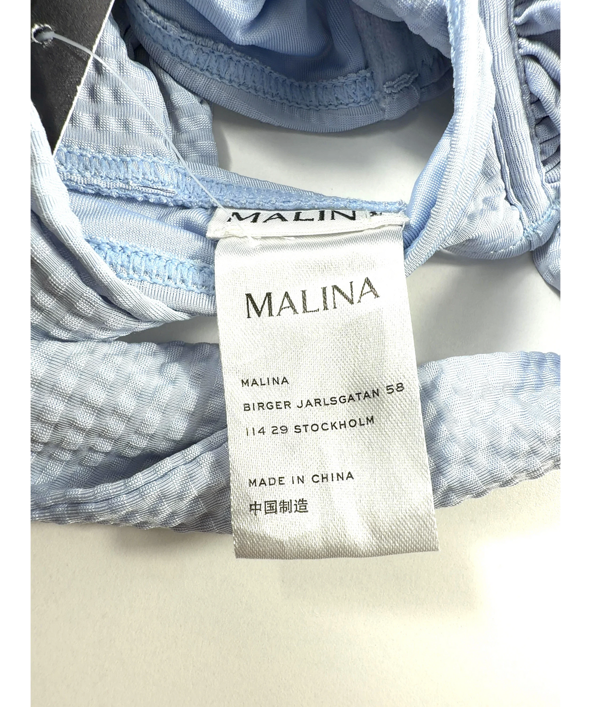Malina Blue textured seersucker bikini, size UK XS — detail