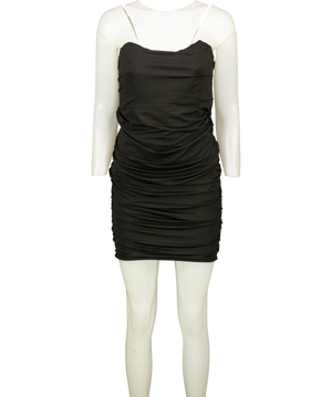 Oh Polly Black Ruched Bodycon Mini Dress UK 14