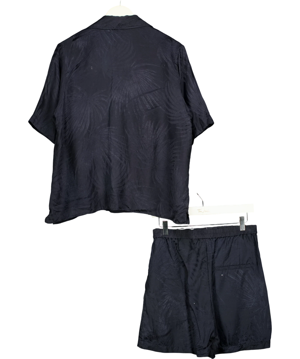 cos navy Silk-Blend Jacquard shirt and matching shorts, size UK S — back