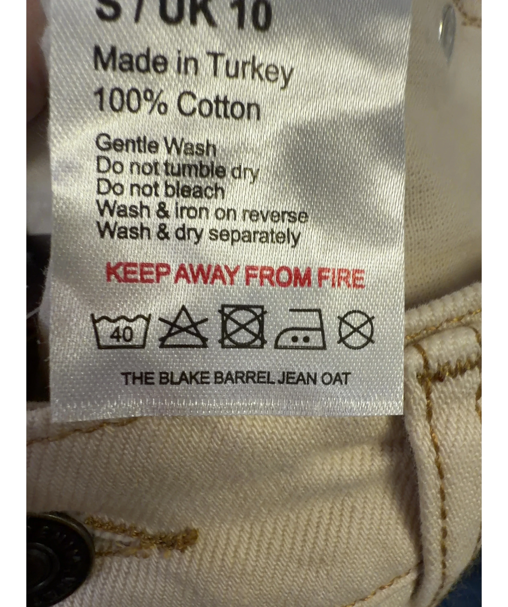 WAT. THE BRAND Beige The Blake Barrel Jean, size UK 10 — label