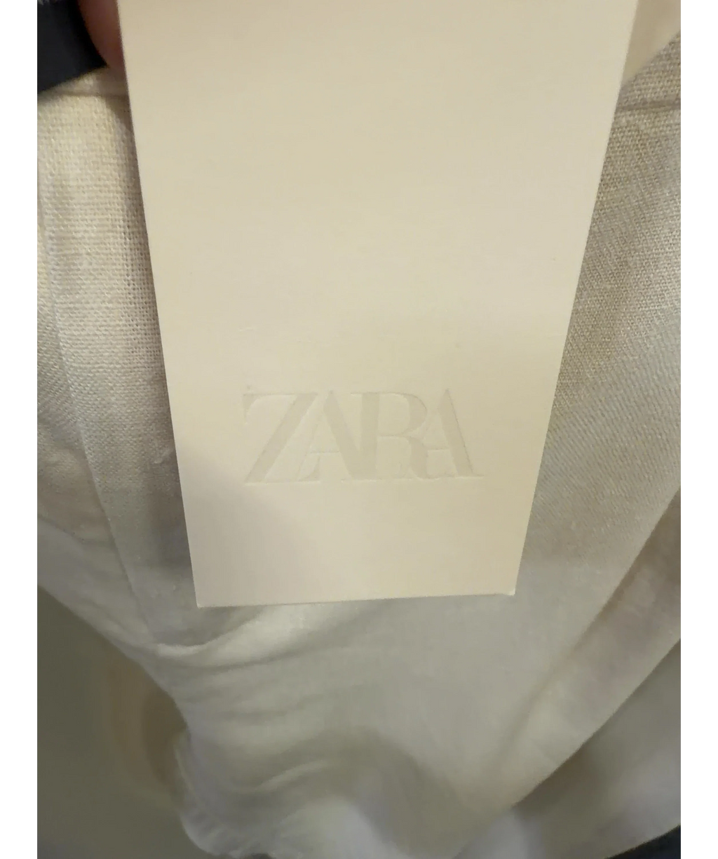 ZARA White pleated linen-blend/cigarette trousers, size UK S — detail