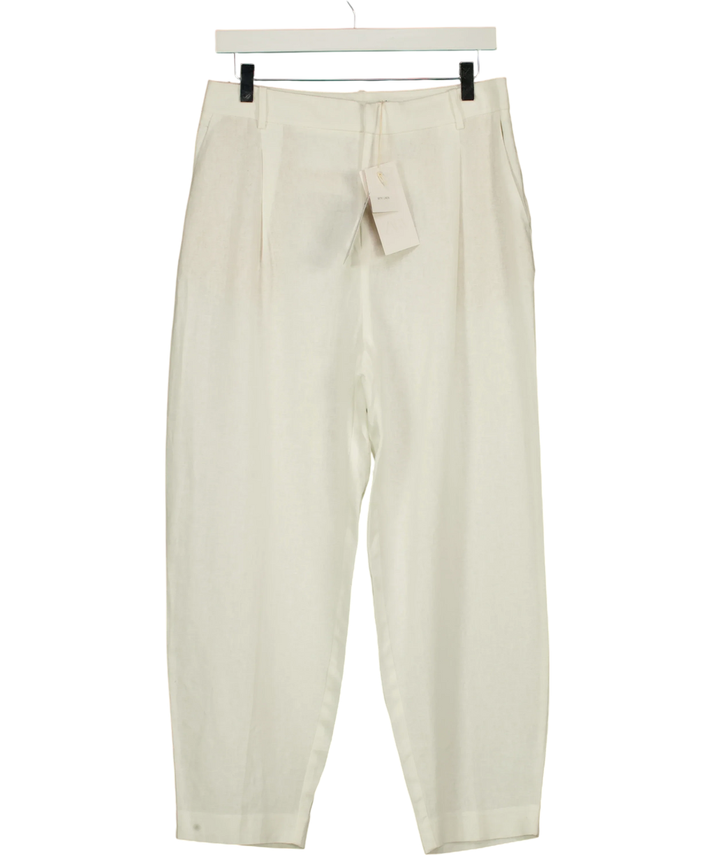 ZARA White pleated linen-blend/cigarette trousers, size UK S — front