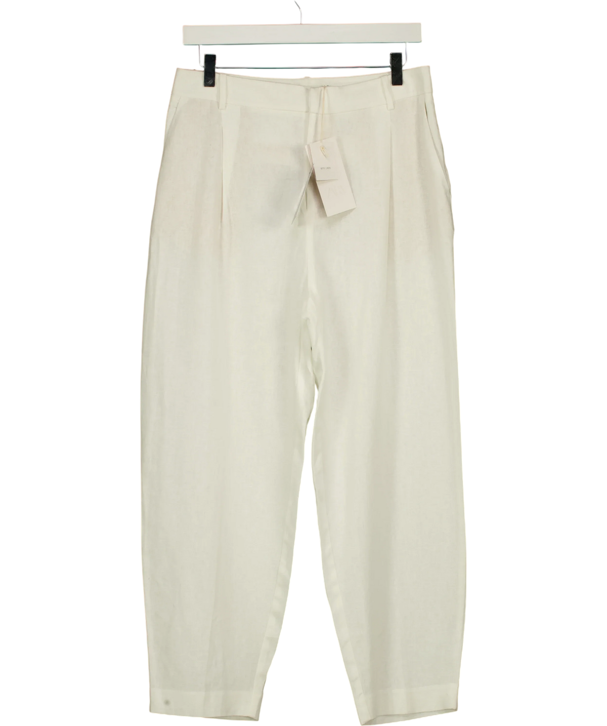 ZARA White pleated linen-blend/cigarette trousers, size UK S — front