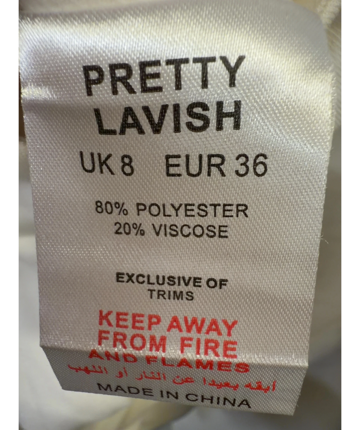 PRETTY LAVISH Cream Colour, size UK 8 — label