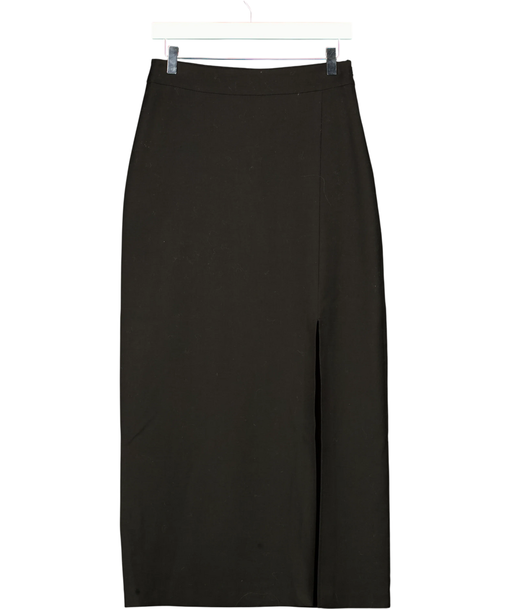 Pixie Market Black High-Waist Split-Hem Woven Midi Skirt, size UK S — front