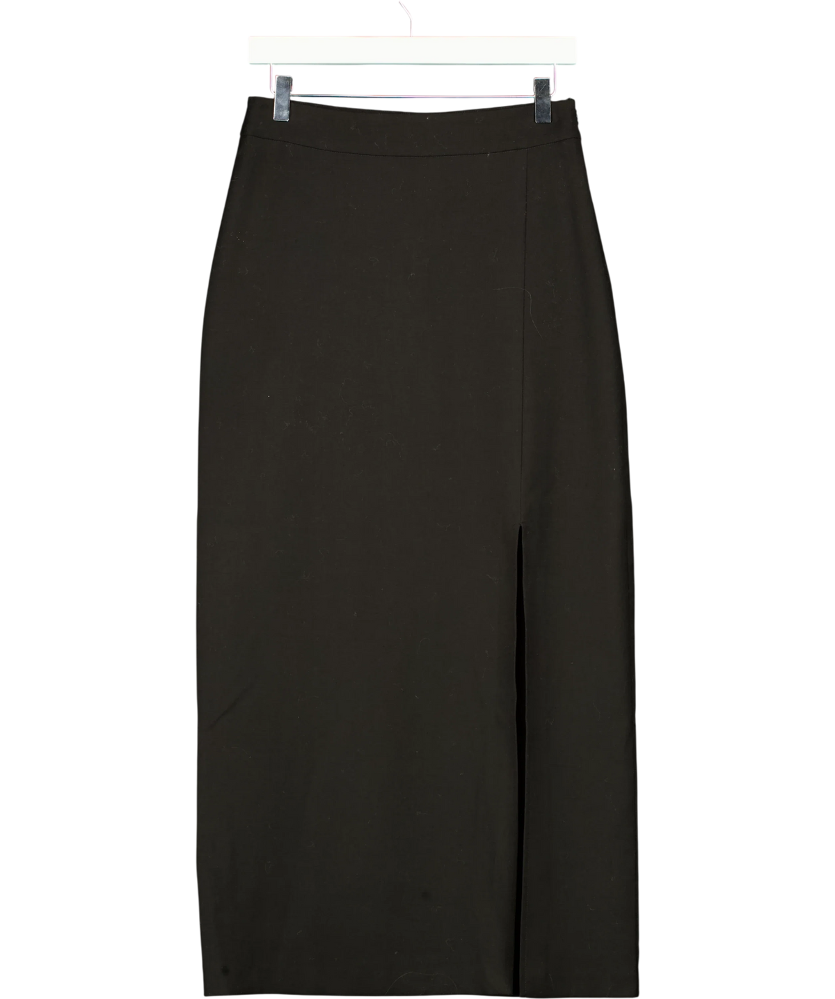 Pixie Market Black High-Waist Split-Hem Woven Midi Skirt, size UK S — front