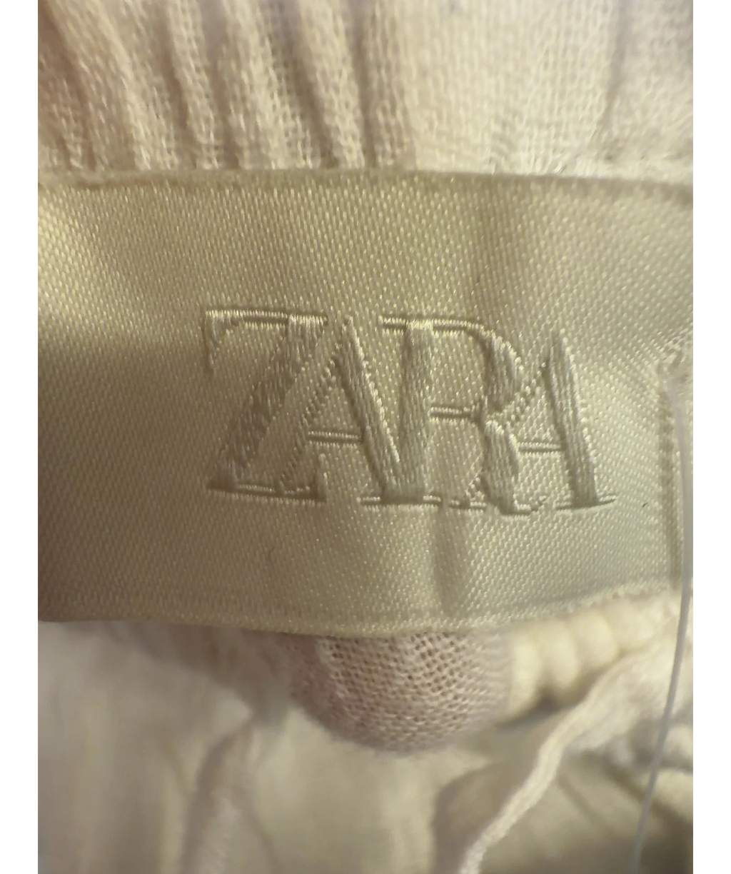 ZARA White cotton drawstring trousers, size UK S — detail