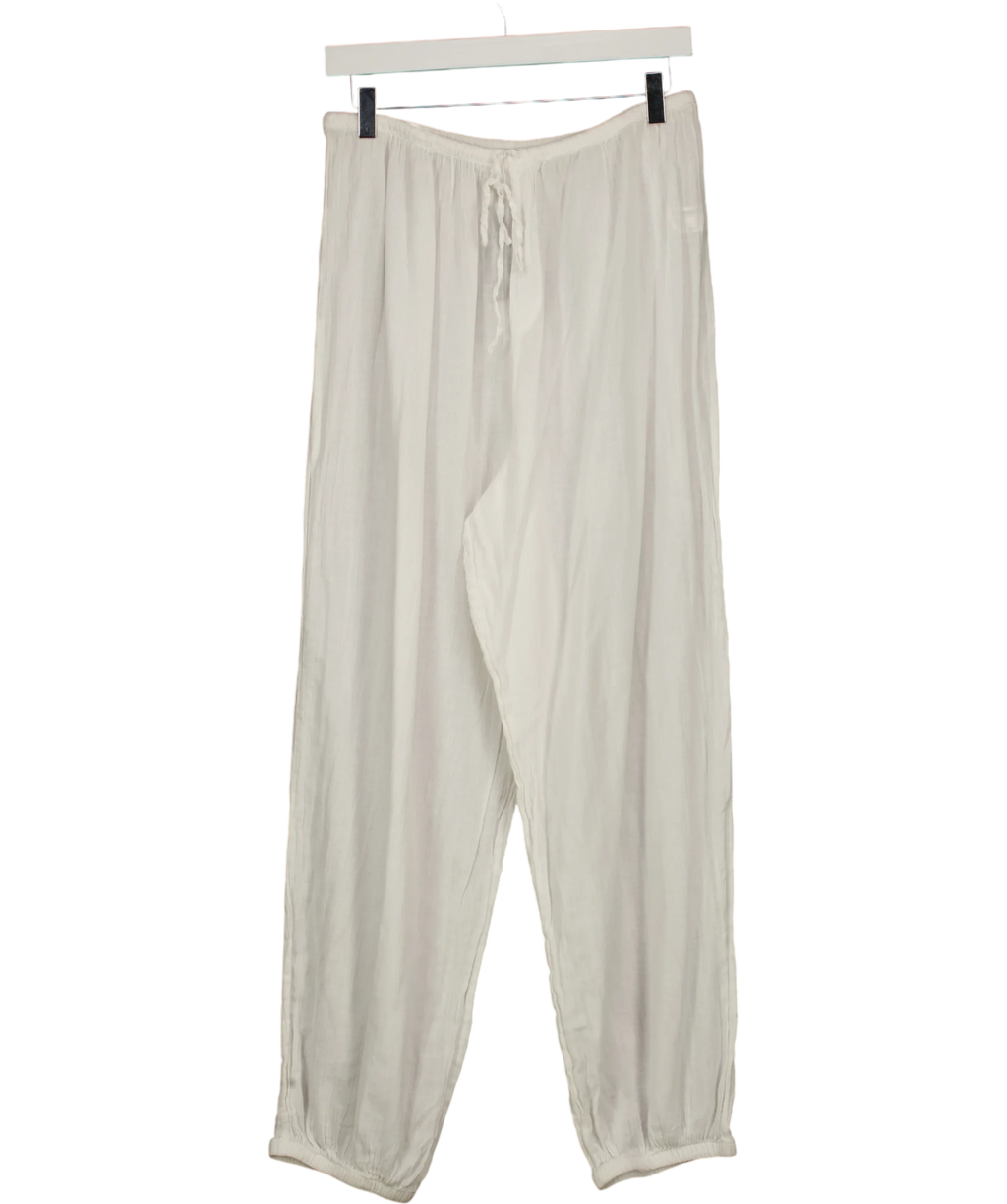 ZARA White cotton drawstring trousers, size UK S — front