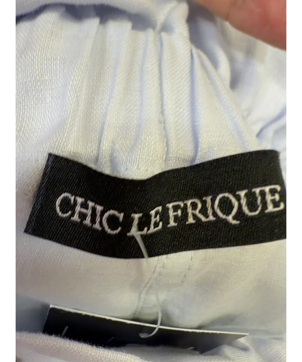 Chic Le Frique light blue linen paperbag shorts, size UK S/M — detail