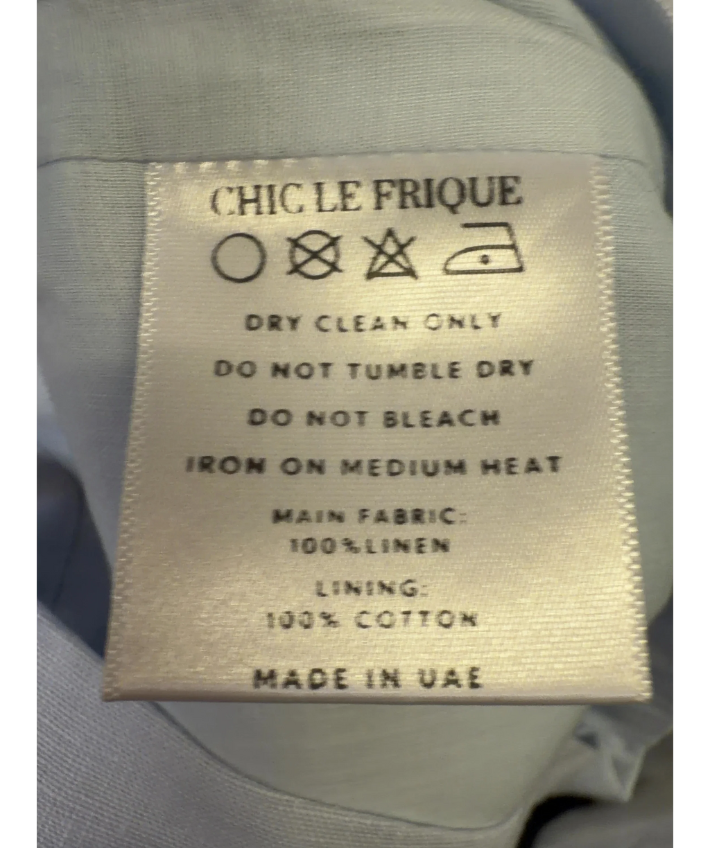 Chic Le Frique light blue linen paperbag shorts, size UK S/M — label