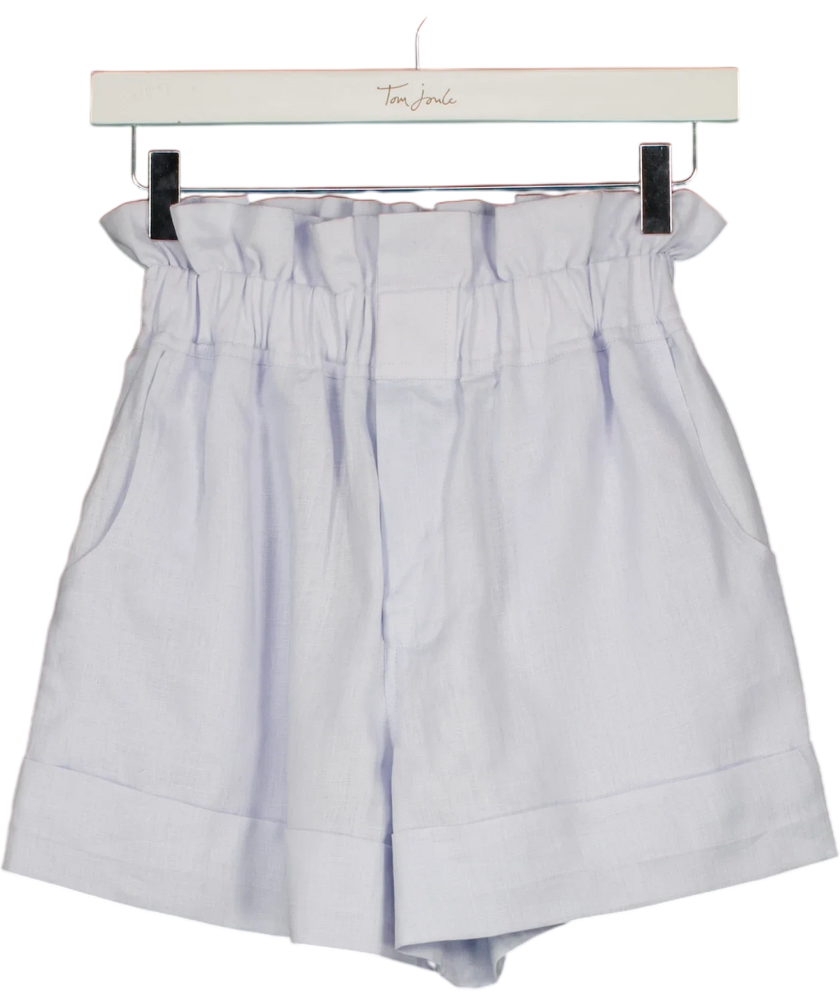 Chic Le Frique light blue linen paperbag shorts, size UK S/M — front