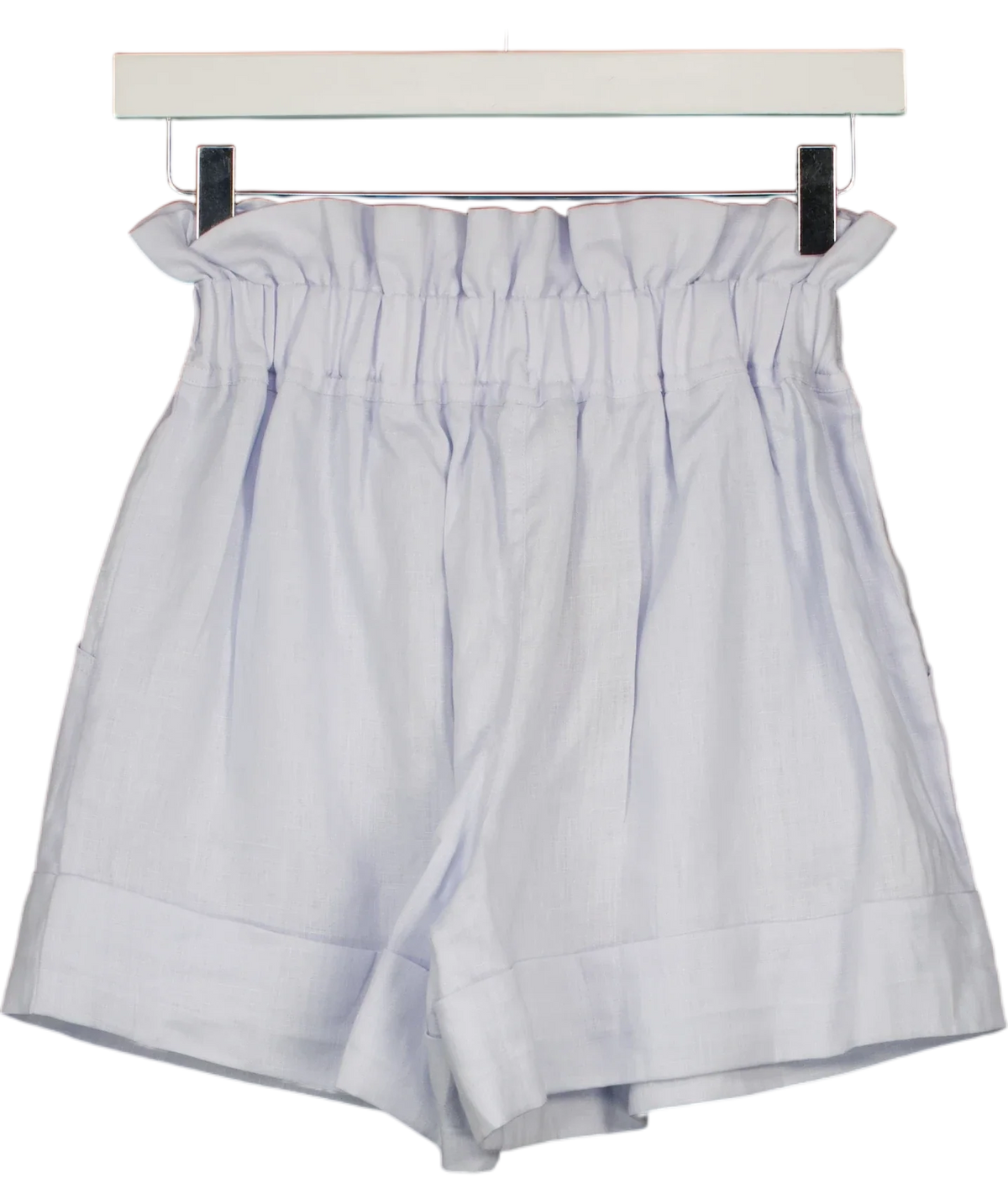 Chic Le Frique light blue linen paperbag shorts, size UK S/M — back