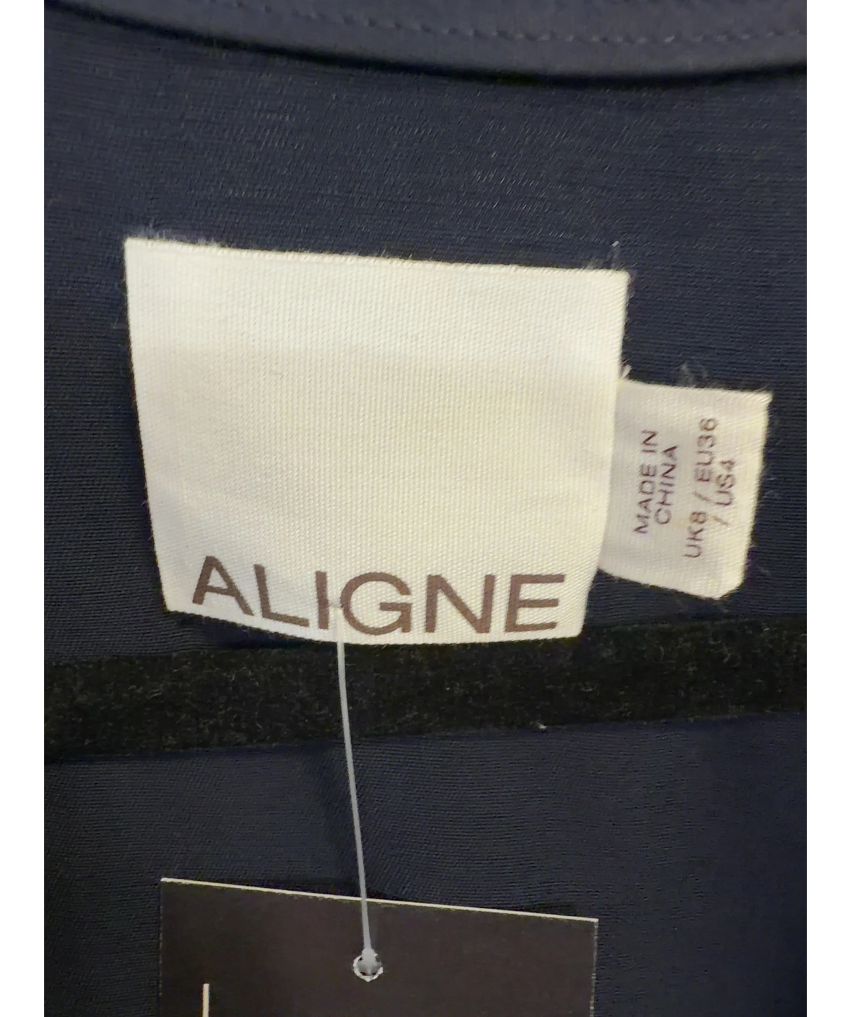 Aligne navy Saffron Knot Fastening Satin Shirt, size UK 8 — detail