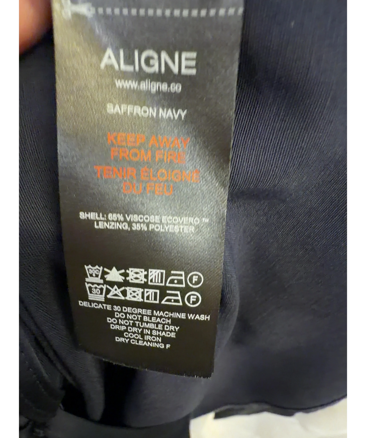 Aligne navy Saffron Knot Fastening Satin Shirt, size UK 8 — label
