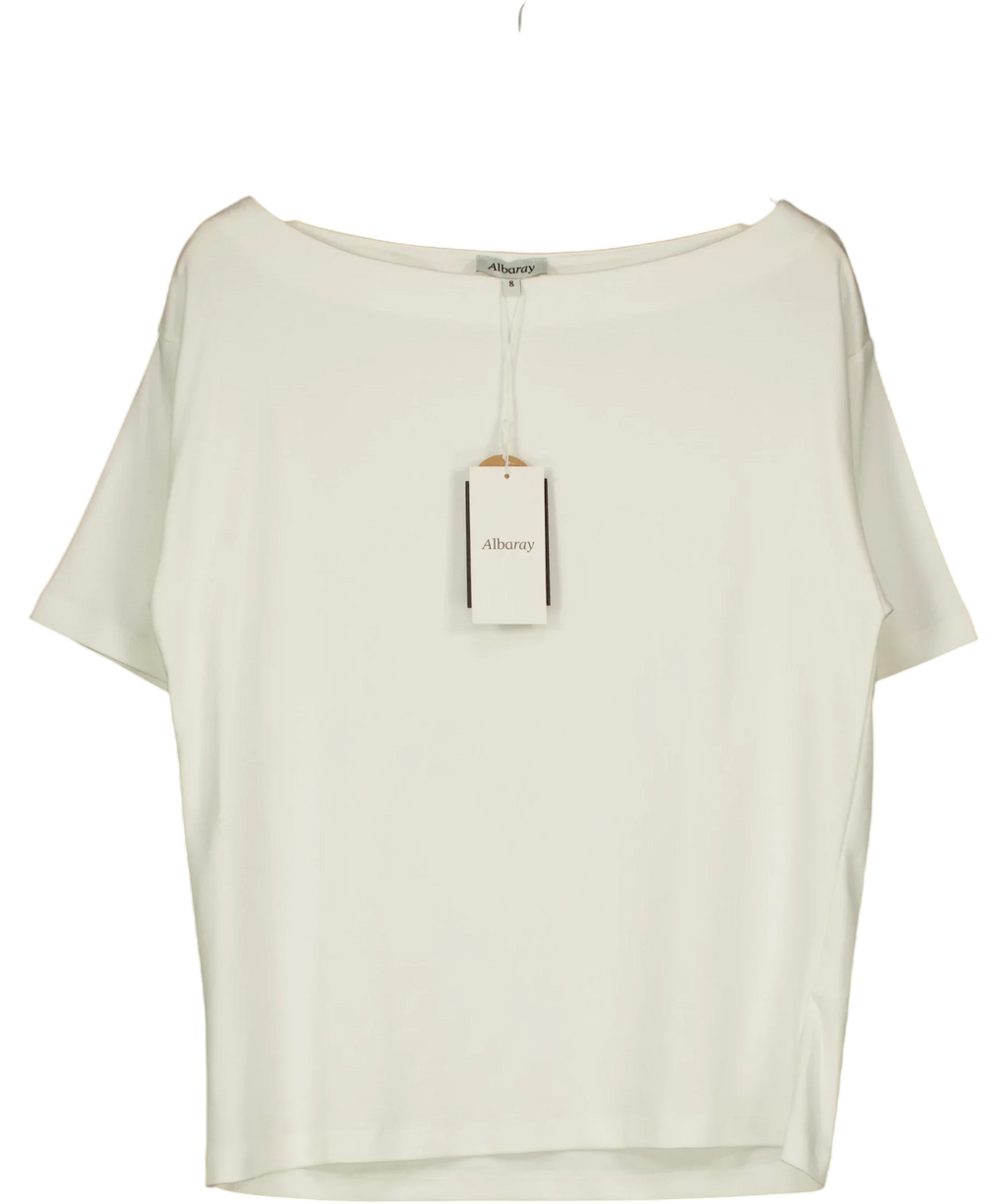 Albaray White Off Shoulder T Shirt, size UK 8 — front