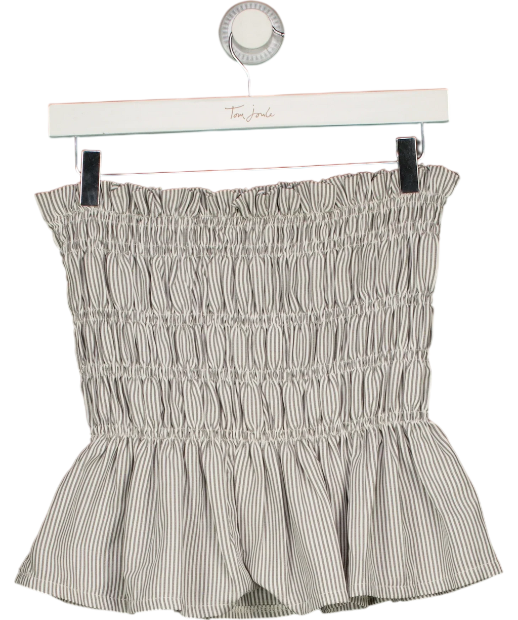 Unbranded Grey grey striped smocked peplum top, size UK S — front