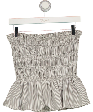 Unbranded Grey Striped Smocked Peplum Top UK S