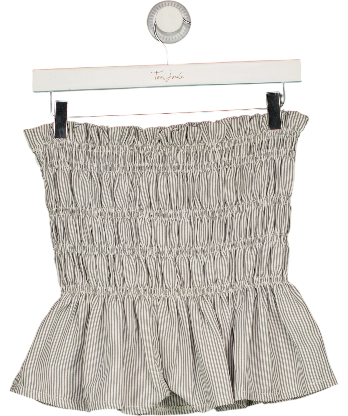 Unbranded Grey grey striped smocked peplum top, size UK S — front
