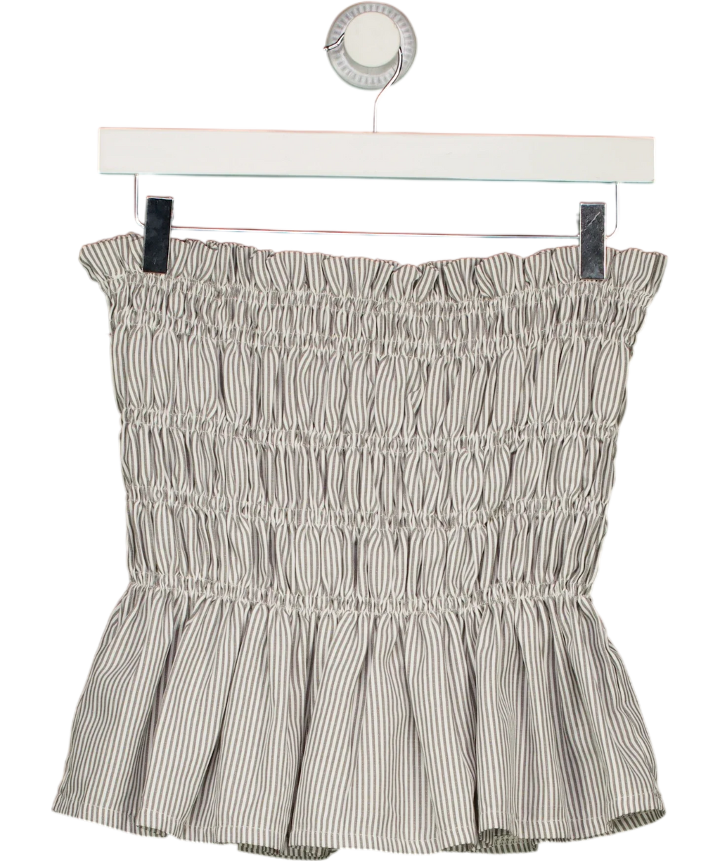 Unbranded Grey grey striped smocked peplum top, size UK S — back