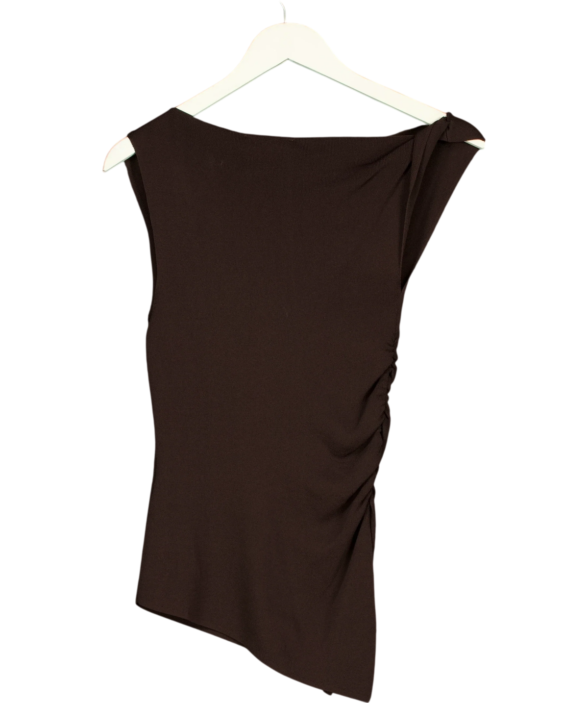 DISSH Brown asymmetrical ribbed knit tank top, size UK S — back