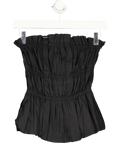 MANGO Black strapless smocked peplum top, size UK S — front