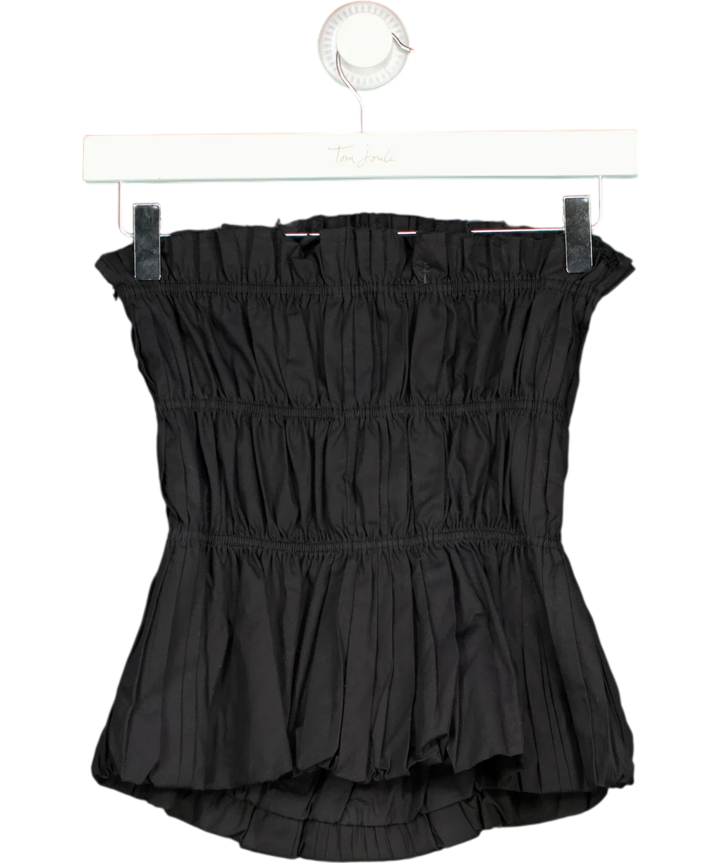 MANGO Black strapless smocked peplum top, size UK S — back