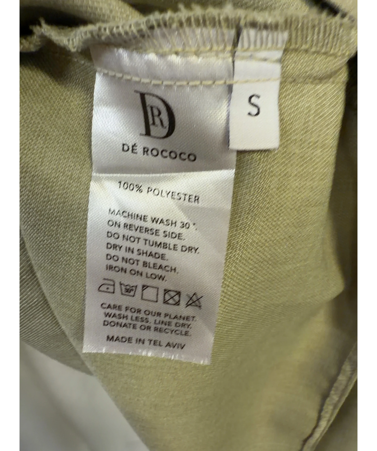 Dé Rococo Green Colour, size UK S — label