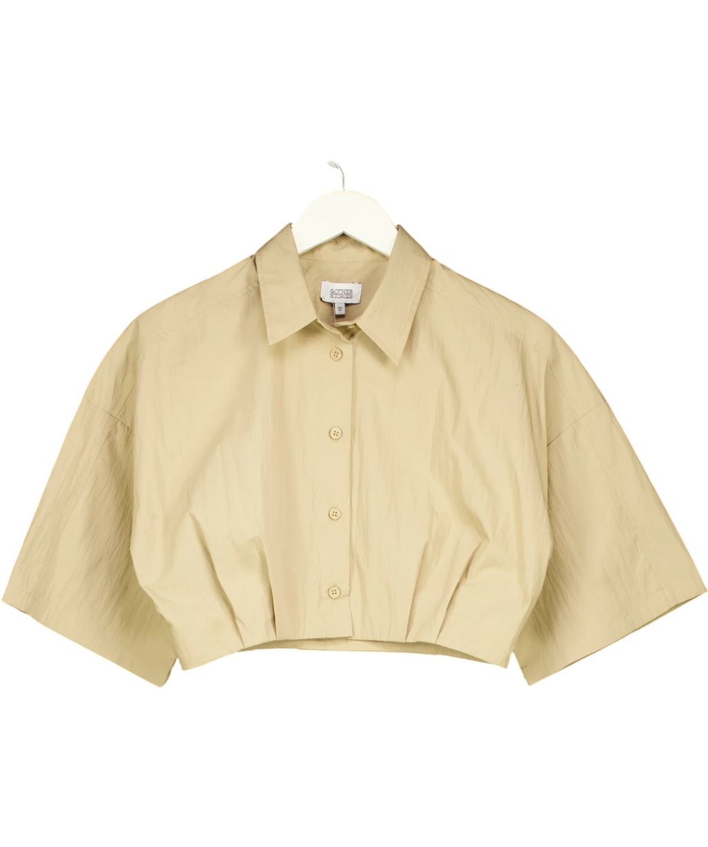& OTHER STORIES Beige Pleated Hem Crop Shirt, size UK 8 — front