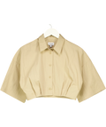 & OTHER STORIES Beige Pleated Hem Crop Shirt, size UK 8 — front