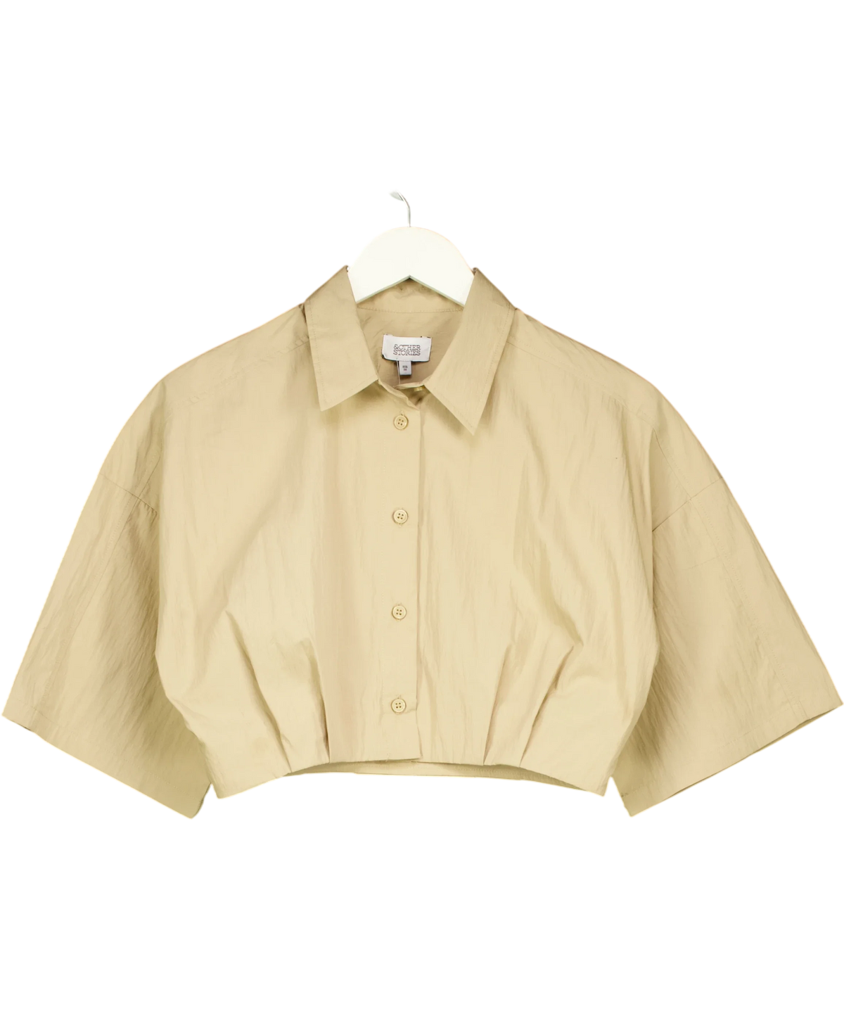 & OTHER STORIES Beige Pleated Hem Crop Shirt, size UK 8 — front