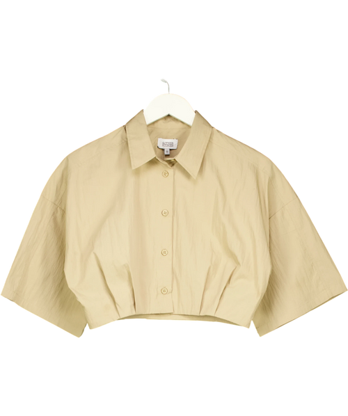 & OTHER STORIES Beige Pleated Hem Crop Shirt, size UK 8 — front