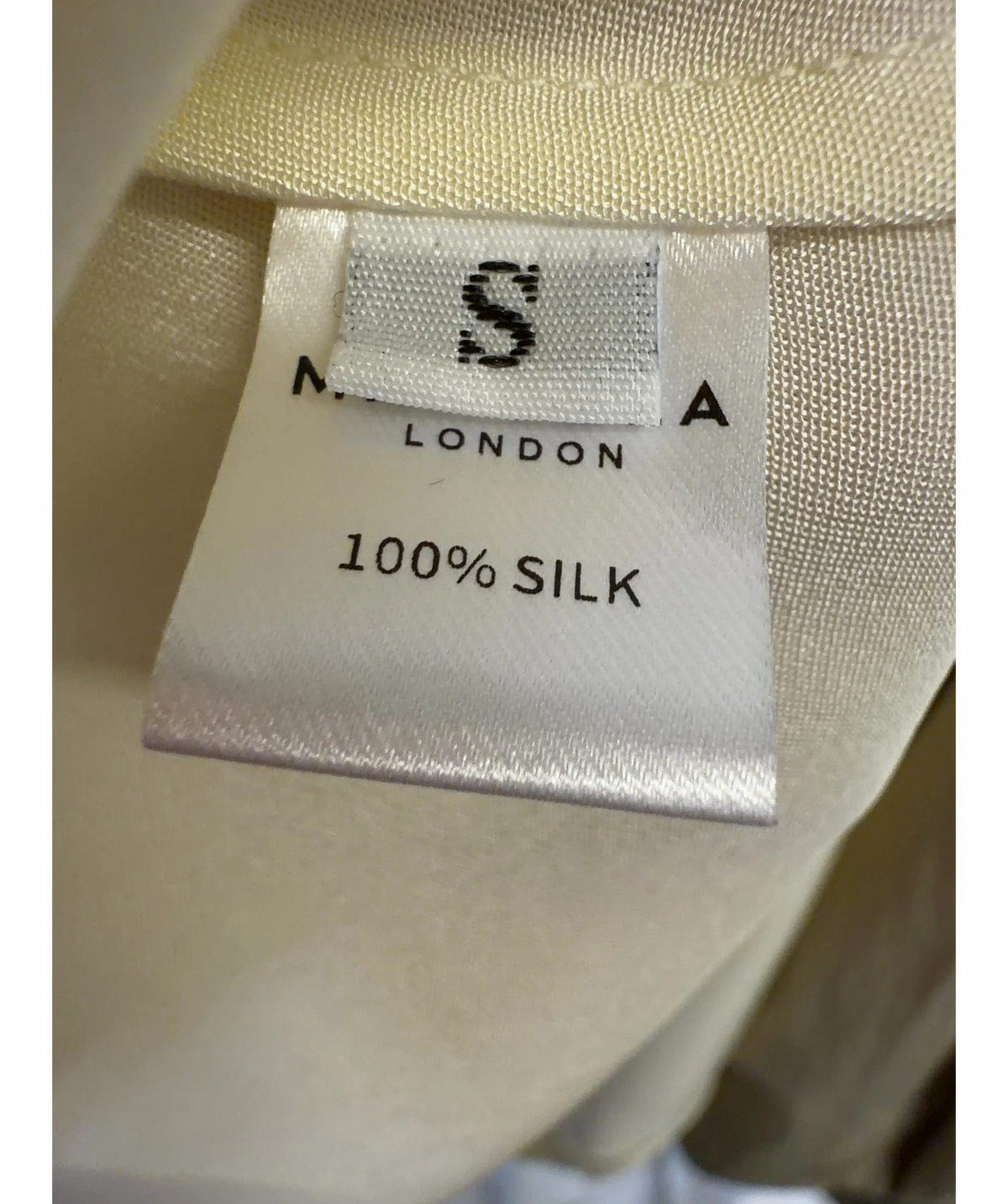 MARCÉLA Yellow Soléne Silk Button Top, size UK S — label