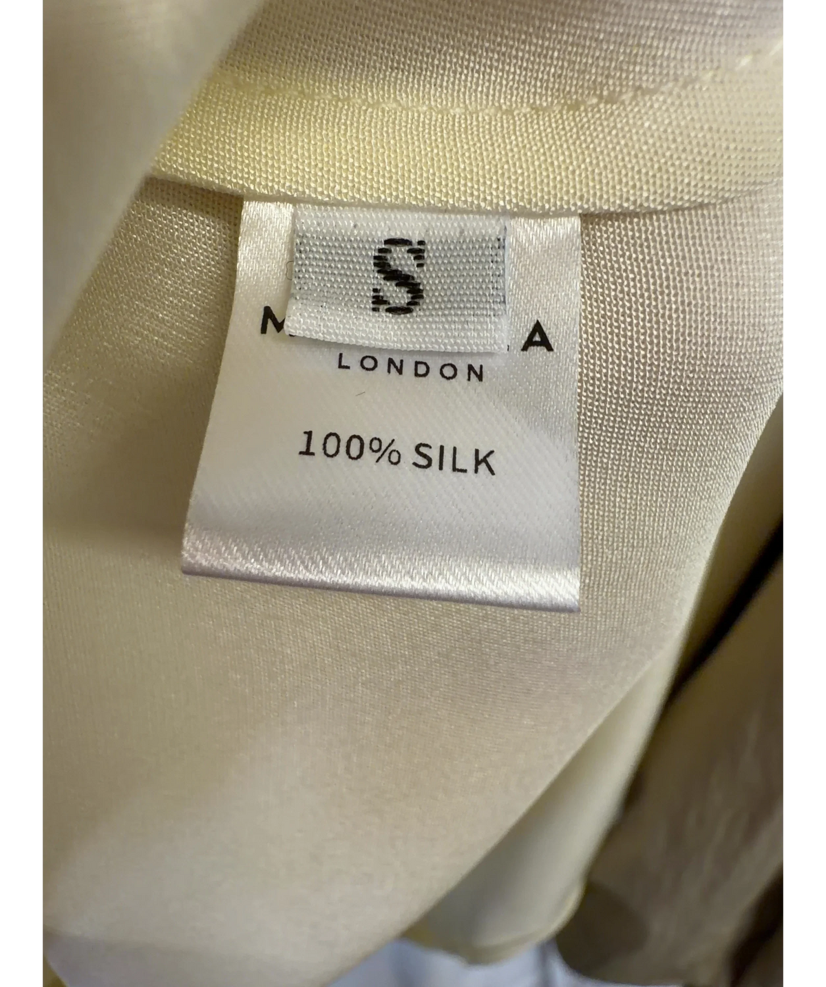 MARCÉLA Yellow Soléne Silk Button Top, size UK S — care label