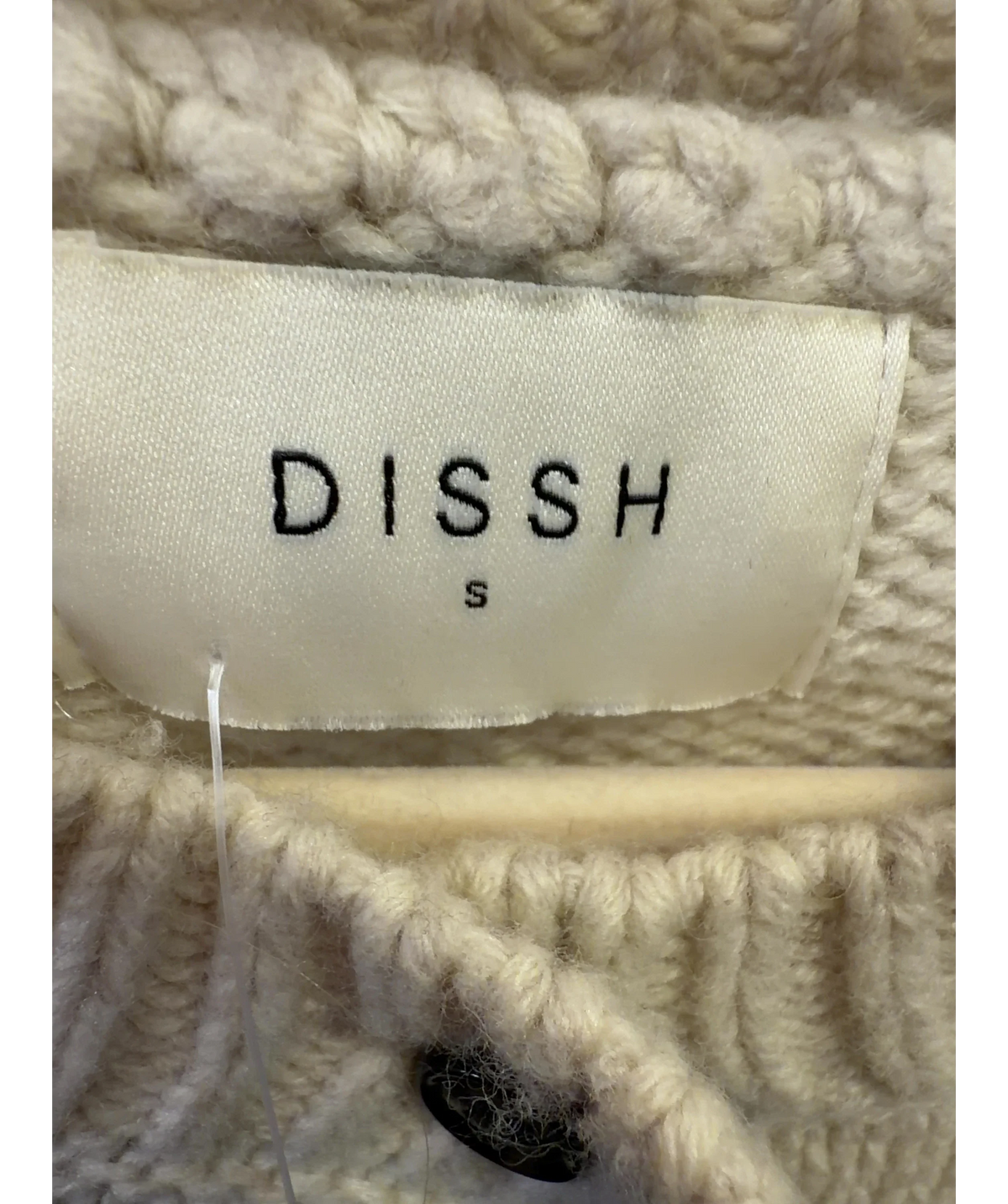 DISSH Beige wool-blend crew neck cardigan, size UK S — detail