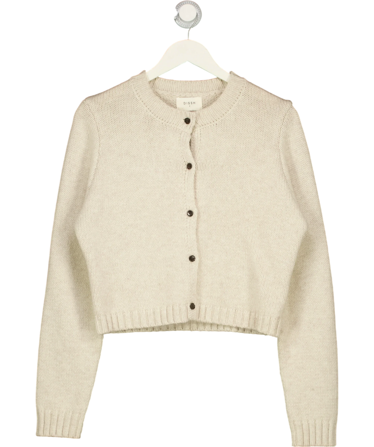 DISSH Beige wool-blend crew neck cardigan, size UK S — front