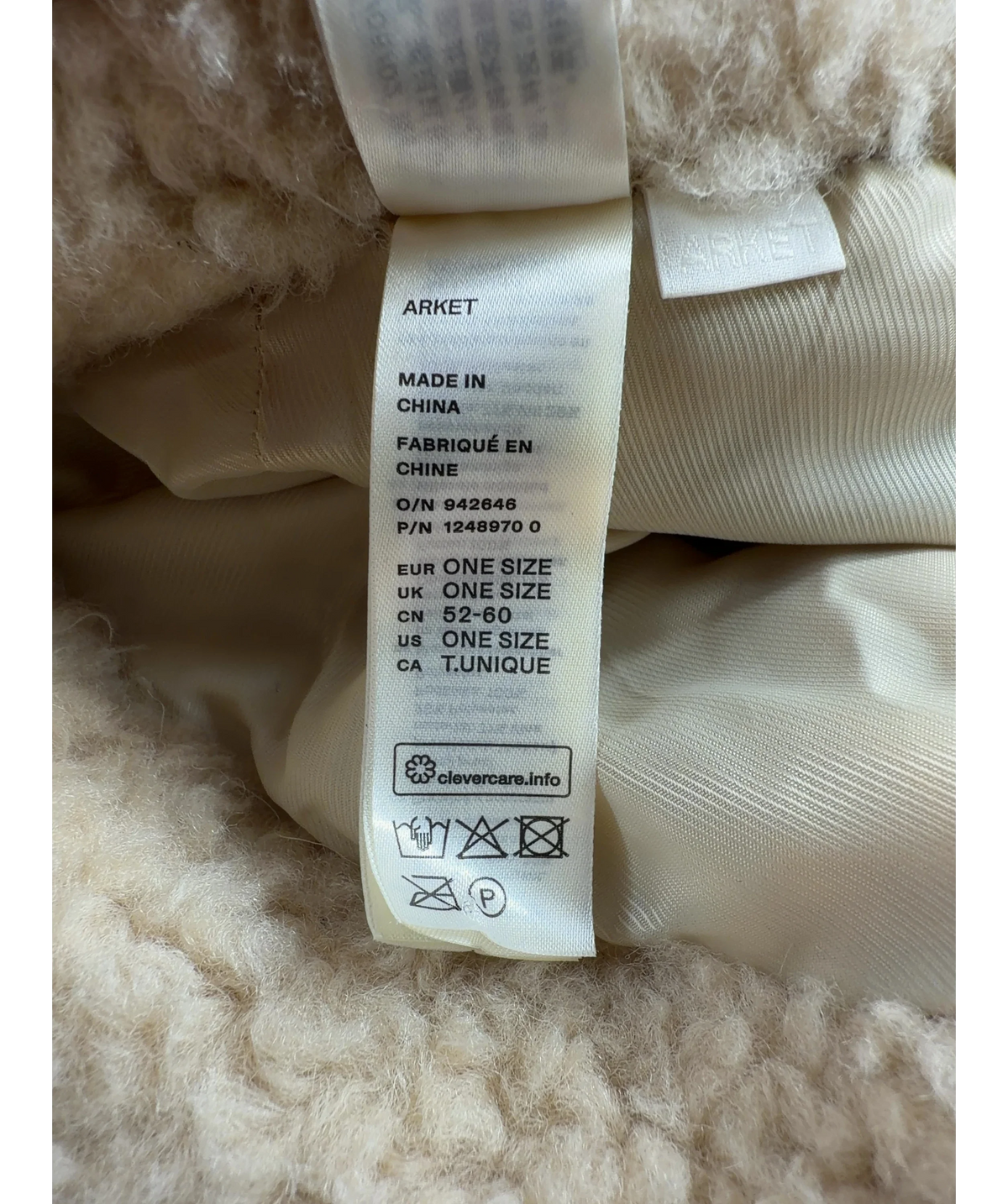 ARKET Beige Pile Hat — care label