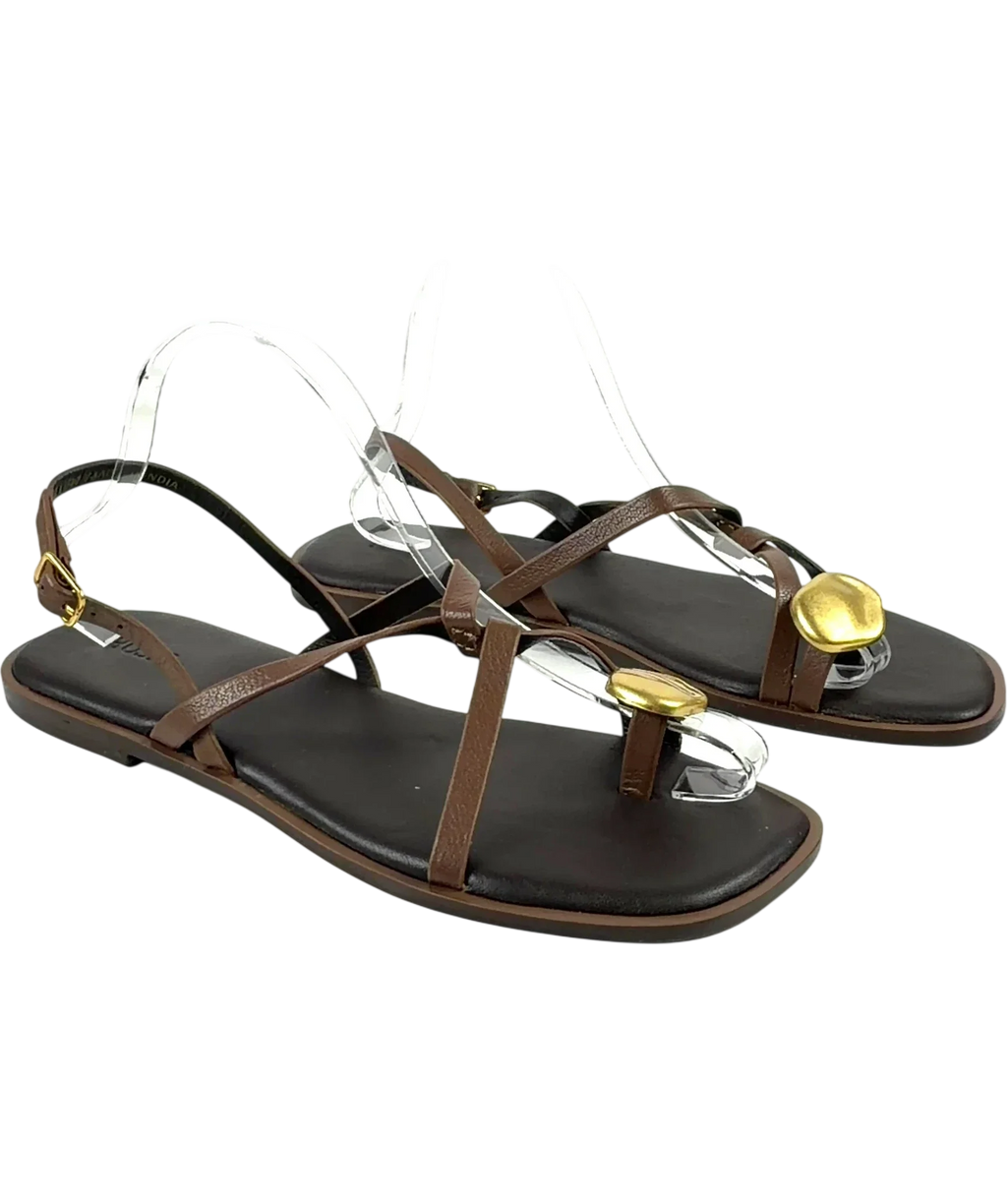 Hush Brown Yara Metal Detail Toe Sandal, size UK 6.5 EU 39.5 👠 — front